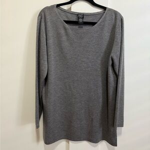Eileen Fisher Merino Wool Tunic Sweater Gray Soft Knit Luxurious NYC Layer Lux
